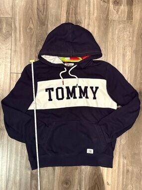 Tommy Hilfiger Navy and White 'TOMMY' Hooded Pullover